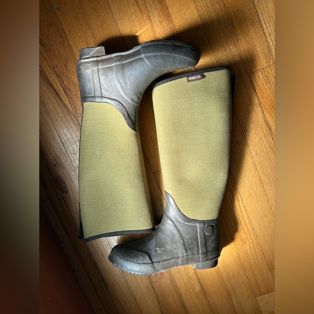 Hunter canvas & rubber green boots 39/7 gently worn RARE MODEL / Vintage 8.5 US